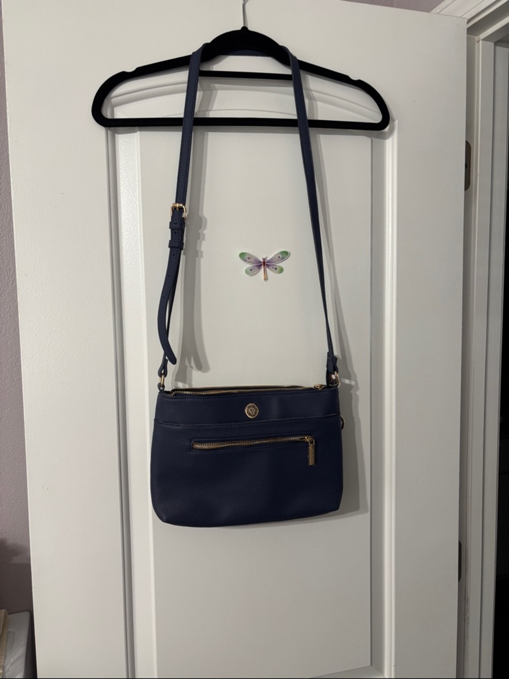 Anne Klein Navy Pebbled Crossbody with Gold Hardware